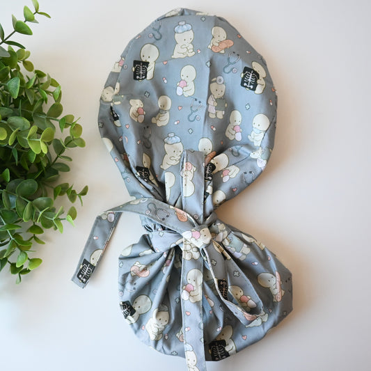 SMISKI MEDICAL THEMED SATIN LINED PONYTAIL SCRUB CAP