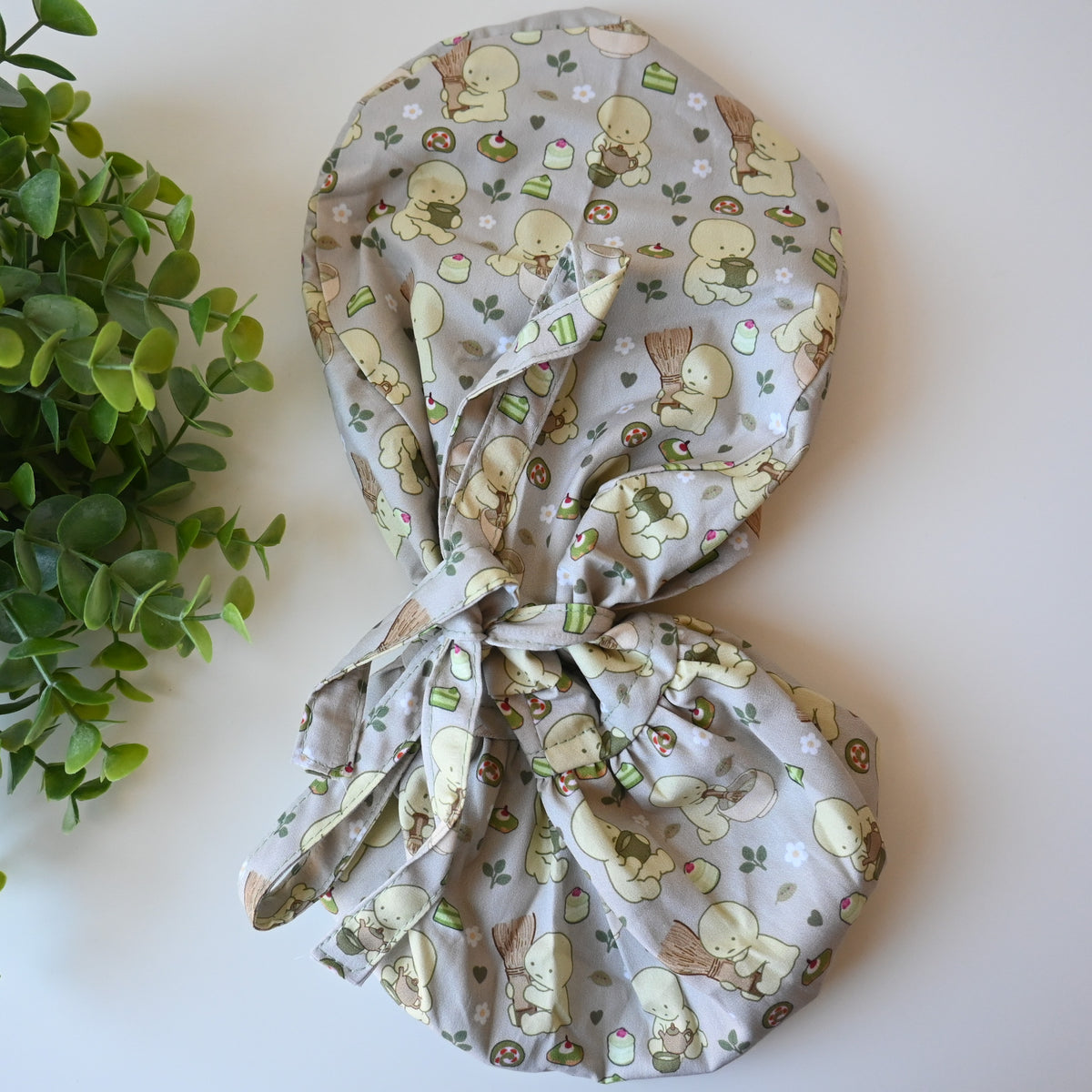 SMISKI MATCHA THEMED SATIN LINED PONYTAIL SCRUB CAP