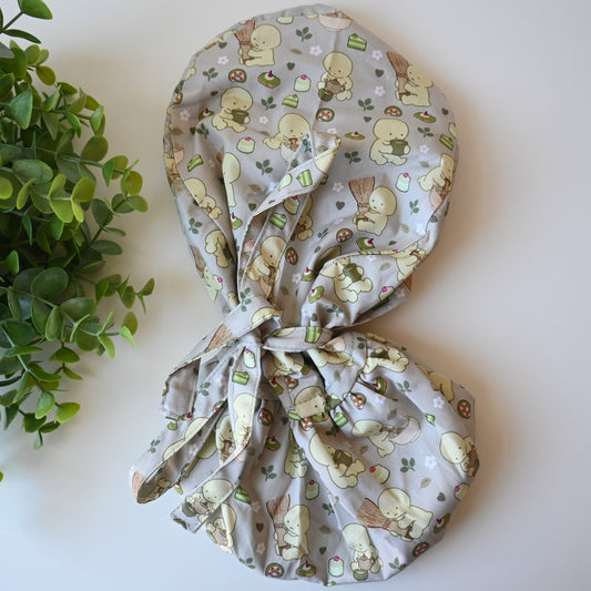 SMISKI MATCHA THEMED SATIN LINED PONYTAIL SCRUB CAP