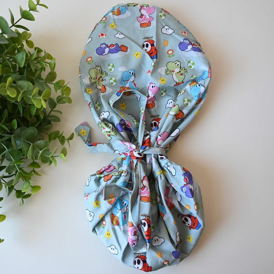 SUPER MARIO BROS. - YOSHI THEMED SATIN LINED PONYTAIL SCRUB CAP