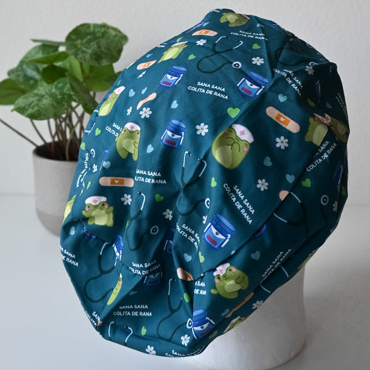 SANA SANA COLITA DE RANA THEMED SATIN LINED EURO STYLE SCRUB CAP