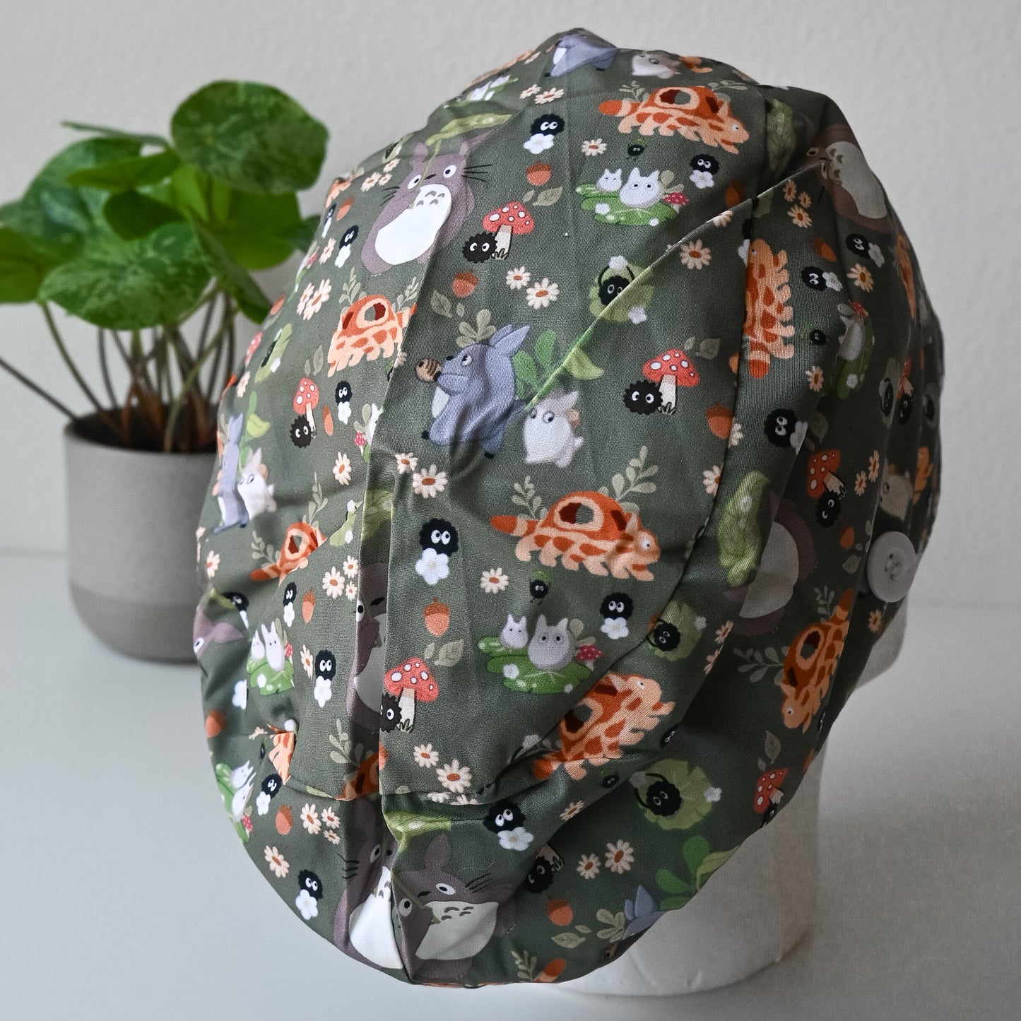 MY NEIGHBOR TOTORO GREEN WITH CREATURES THEMED SATIN LINED EURO STYLE SCRUB CAP