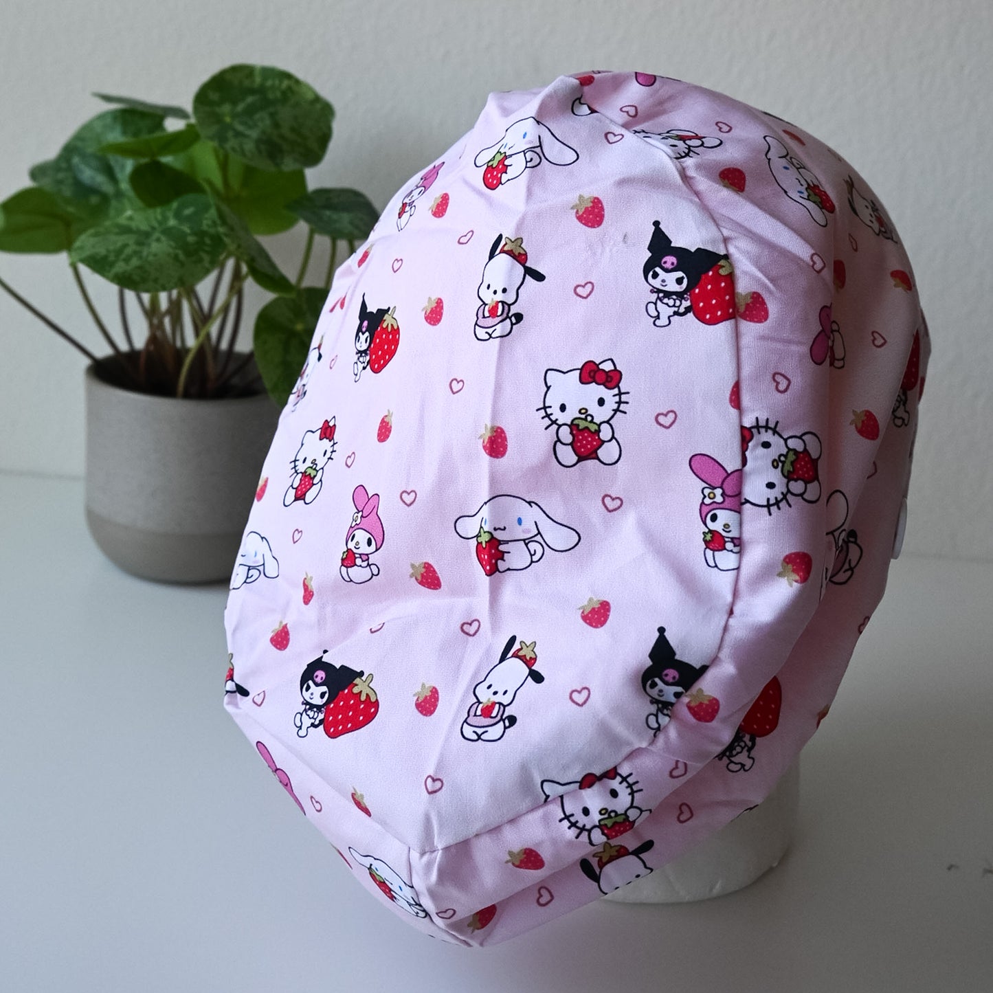 SANRIO CHARACTERS STRAWBERRY THEMED SATIN LINED EURO STYLE SCRUB CAP