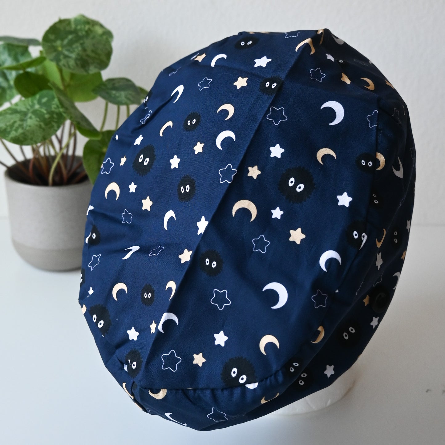 STUDIO GHIBLI - DARK BLUE SOOT SPRITES THEMED SATIN LINED EURO STYLE SCRUB CAP