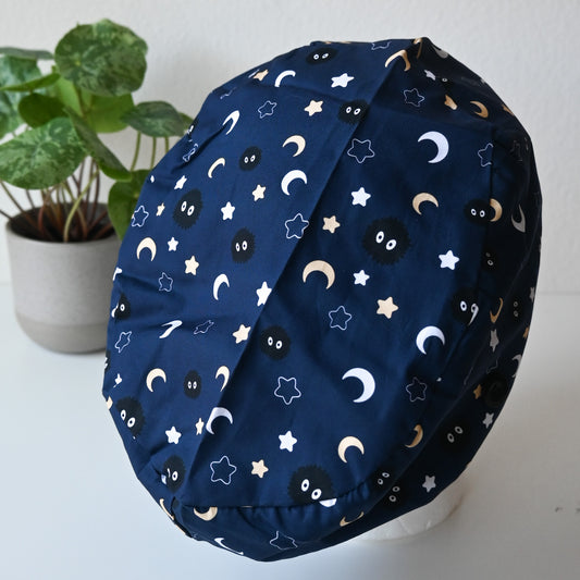 STUDIO GHIBLI - DARK BLUE SOOT SPRITES THEMED SATIN LINED EURO STYLE SCRUB CAP