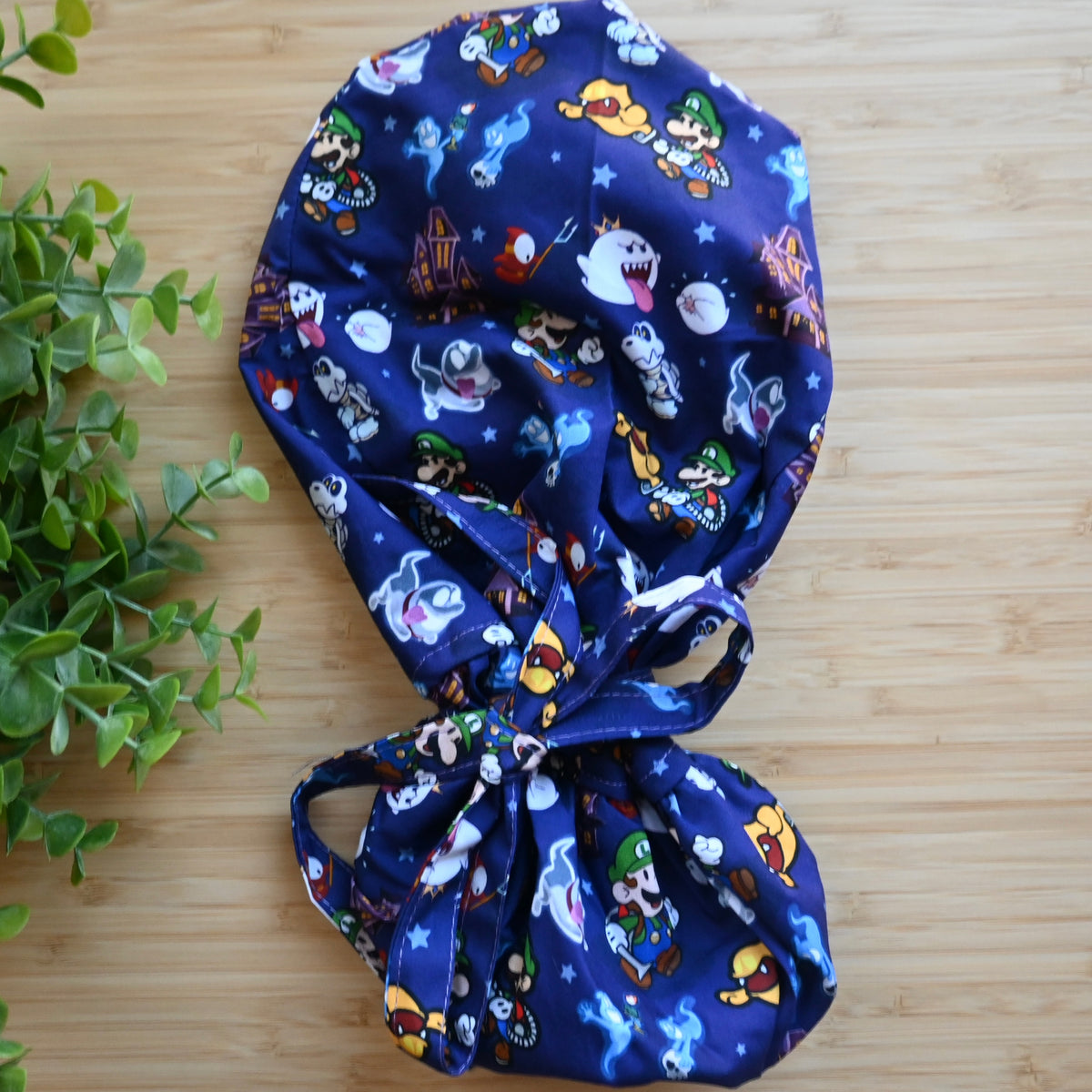 LUIGI'S MANSION THEMED SATIN LINED PONYTAIL SCRUB CAP