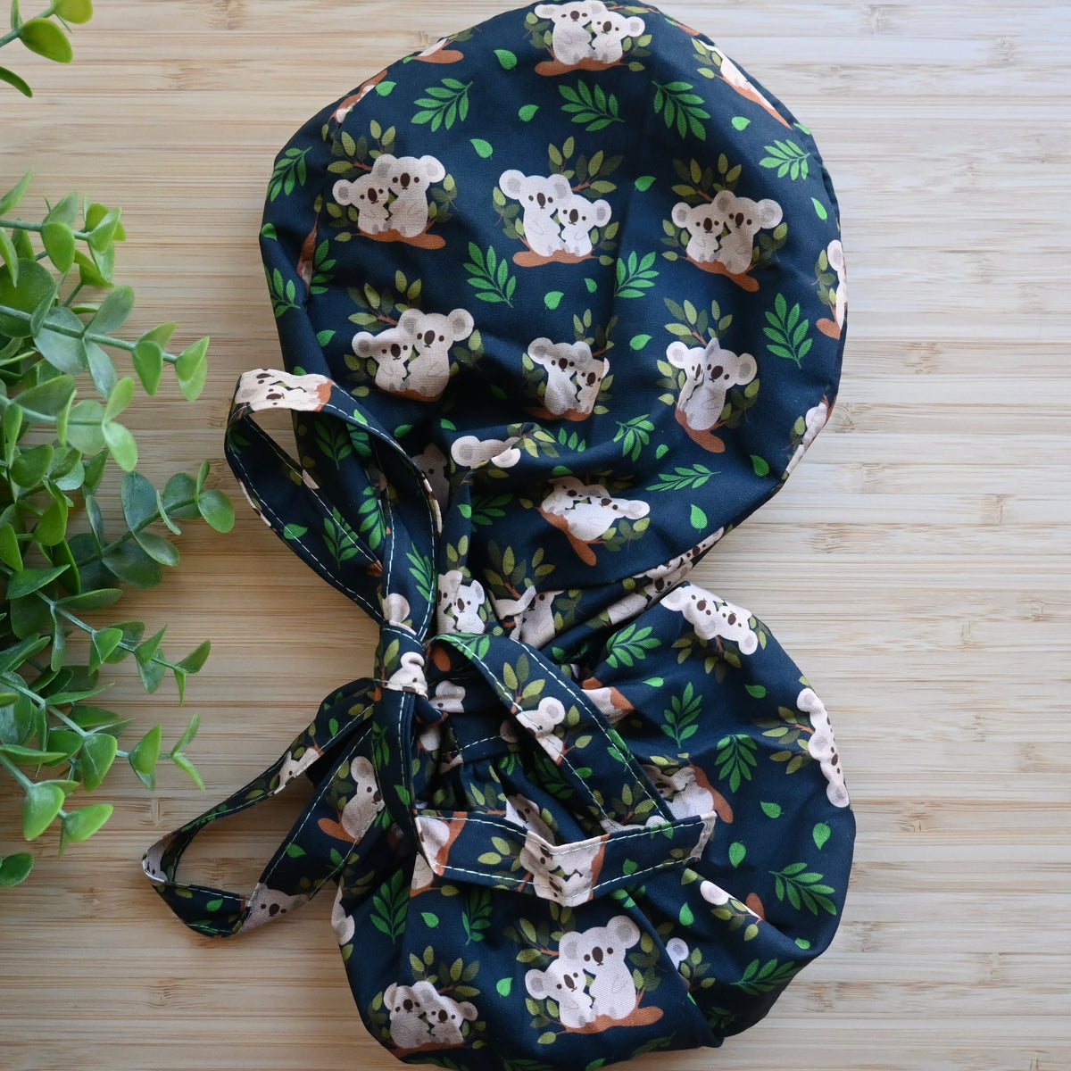 KOALA THEMED SATIN LIEND PONYTAIL SCRUB CAP