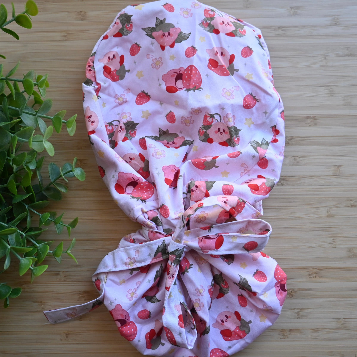 KIRBY - STRAWBERRY THEMED SATIN LINED PONYTAIL SCRUB CAP