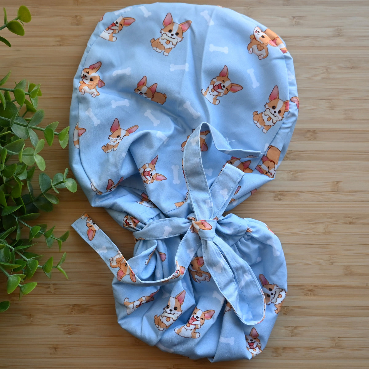 CORGIS THEMED SATIN LINED PONYTAIL SCRUB CAP