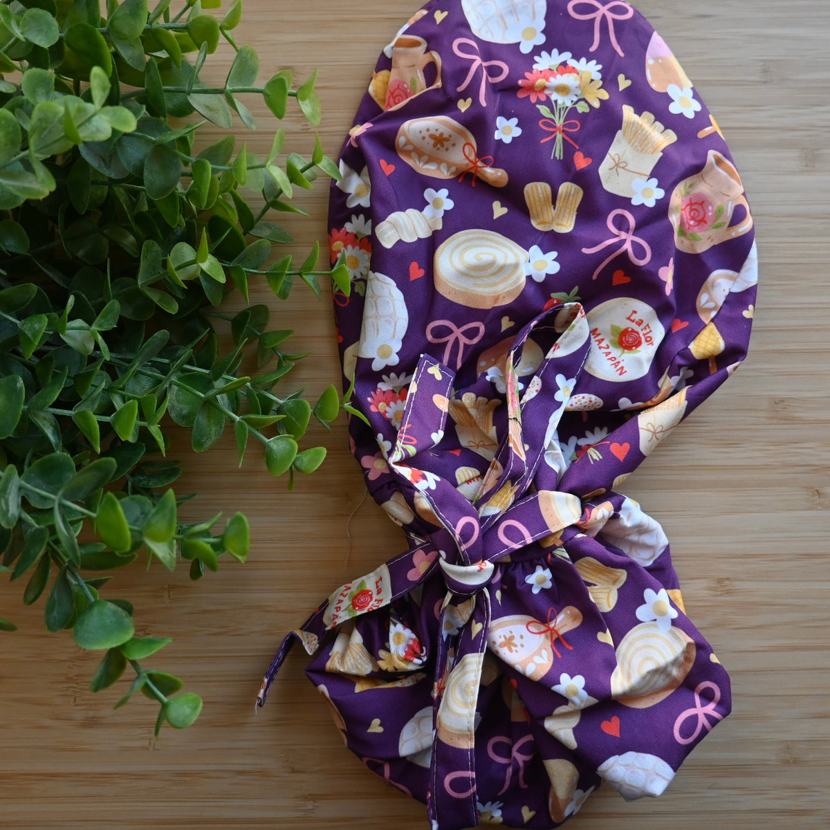 MEXICAN SWEETS THEMED SATIN LINED PONYTAIL SCRUB CAP