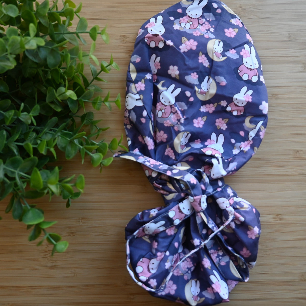 MIFFY CHERRY BLOSSOM THEMED SATIN LINED PONYTAIL SCRUB CAP