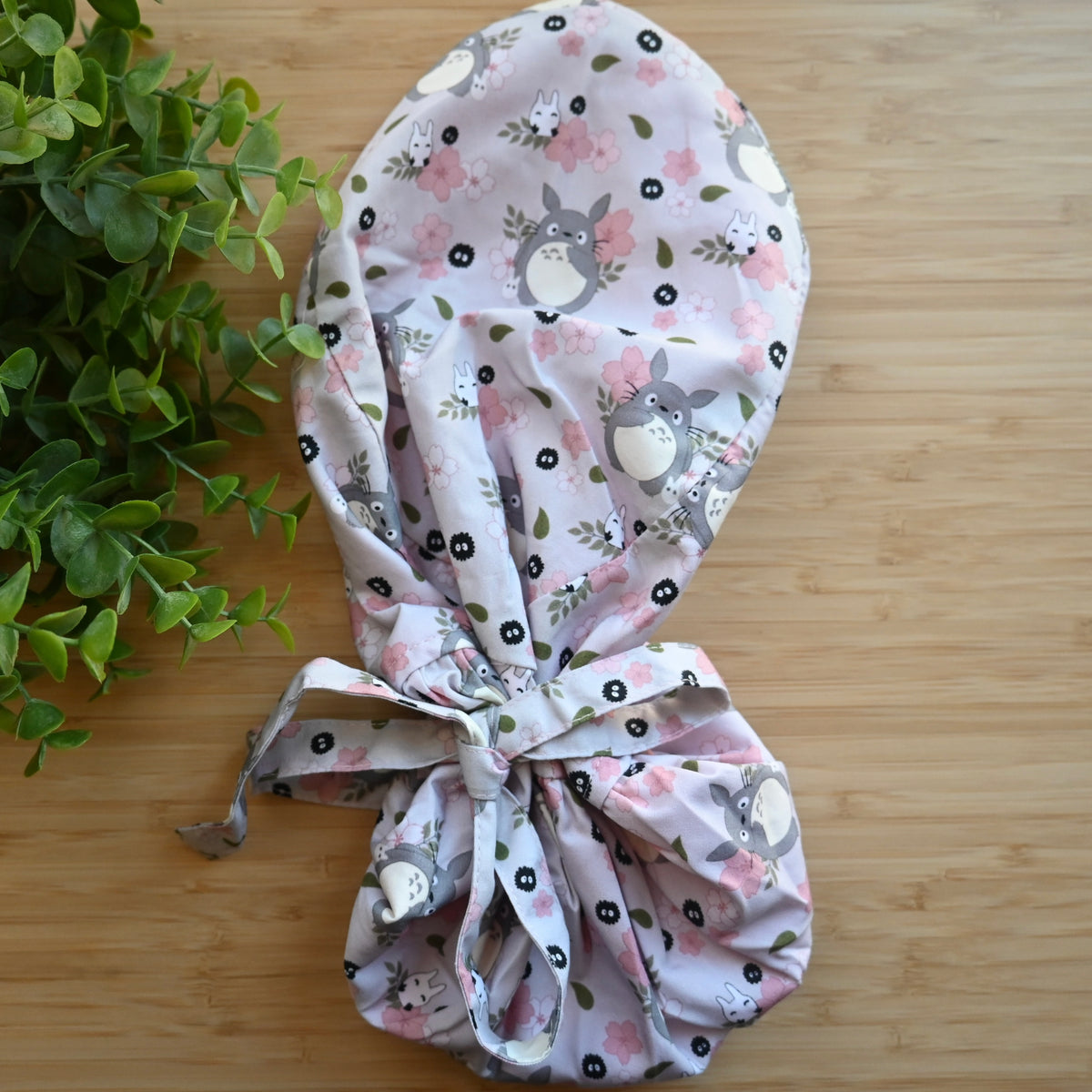 MY NEIGHBOR TOTORO - CHERRY BLOSSOM THEMED SATIN LINED PONYTAIL SCRUB CAP