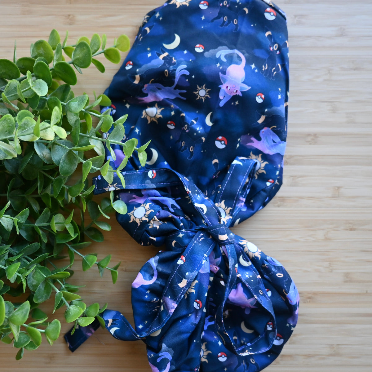 POKEMON - UMBREON AND ESPEON THEMED SATIN LINED PONYTAIL SCRUB CAP