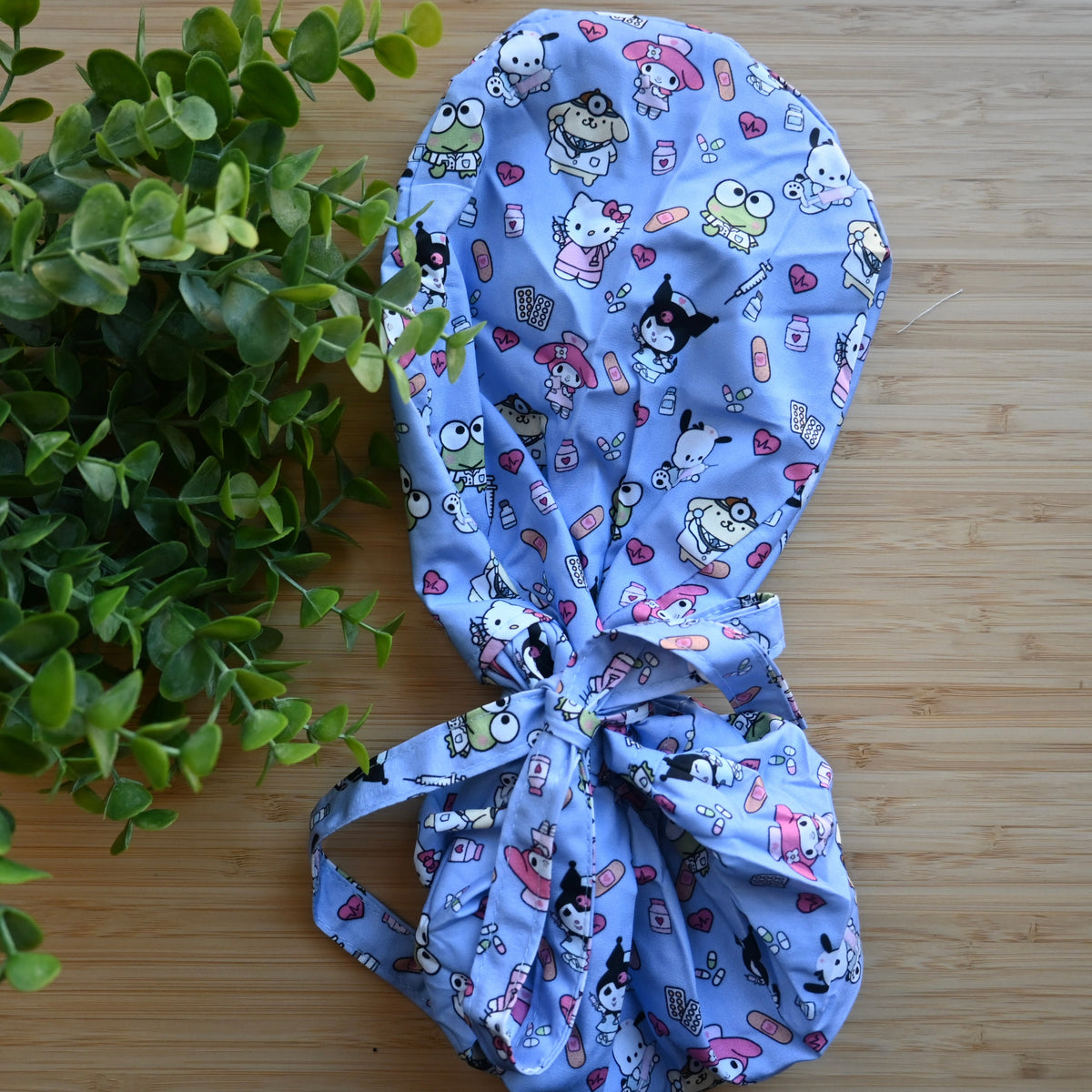 SANRIO MEDICAL THEMED SATIN LINED PONYTAIL SCRUB CAP