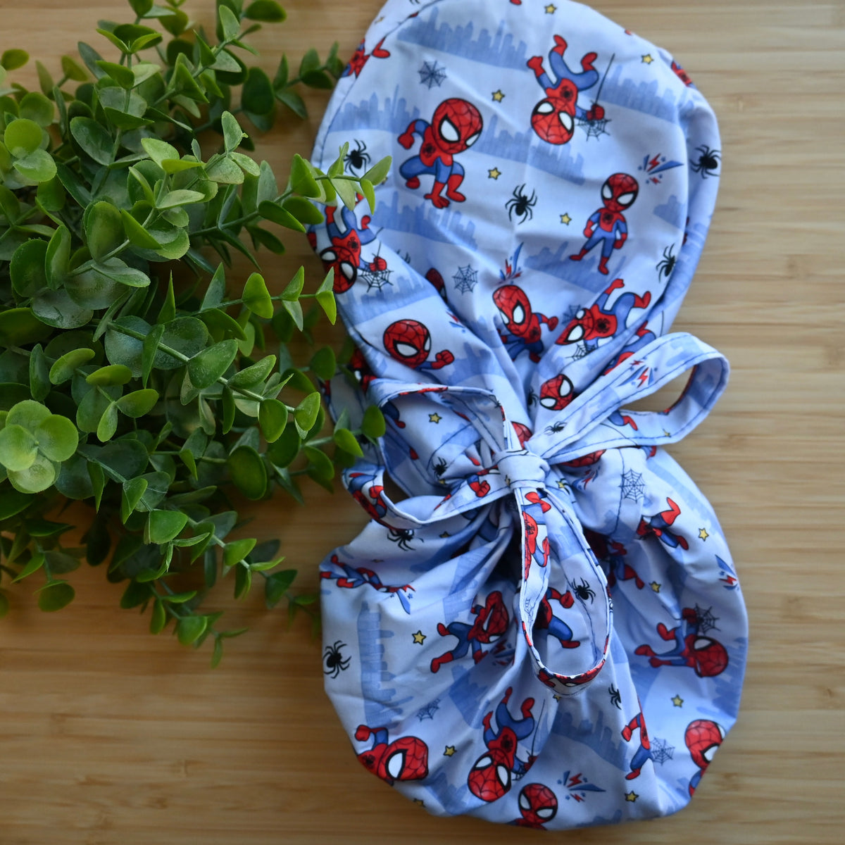 SPIDERMAN THEMED SATIN LINED PONYTAIL SCRUB CAP