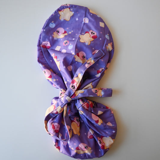 KIRBY - PURPLE KIRBY WITH STARS SATIN LINED PONYTAIL SCRUB CAP