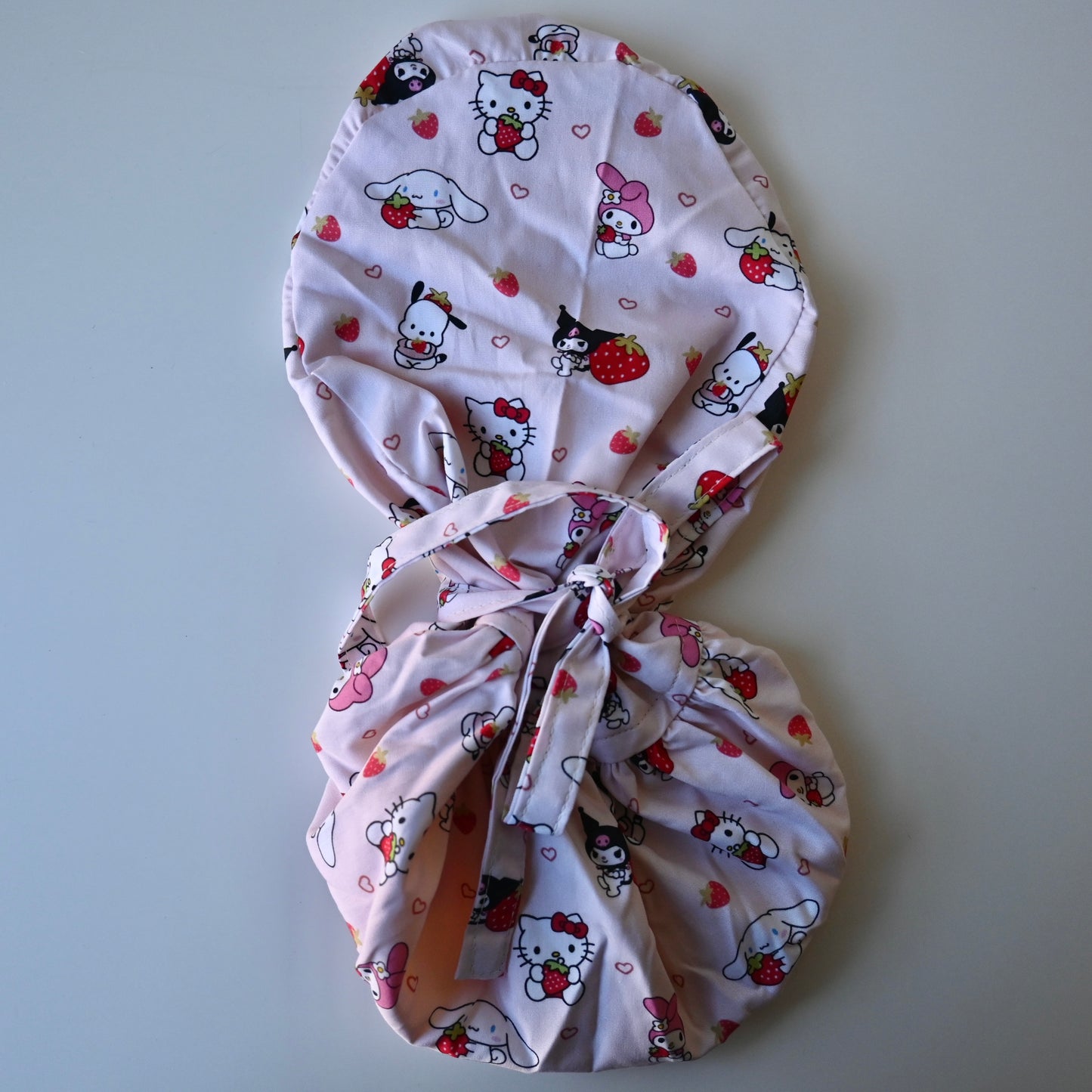 STRAWBERRY SANRIO THEMED SATIN LINED PONYTAIL SCRUB CAP