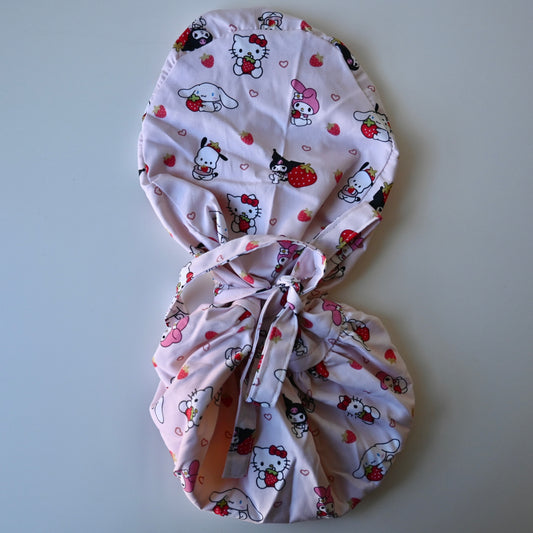STRAWBERRY SANRIO THEMED SATIN LINED PONYTAIL SCRUB CAP