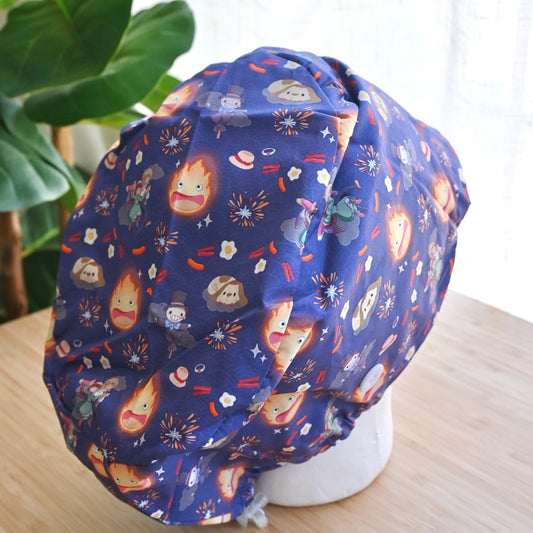 HOWL'S MOVING CASTLE - CALCIFER THEMED SATIN LINED EURO STYLE SCRUB CAP