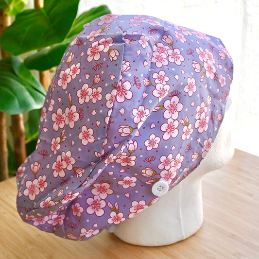 CHERRY BLOSSOM THEMED SATIN LINED EURO STYLE SCRUB CAP