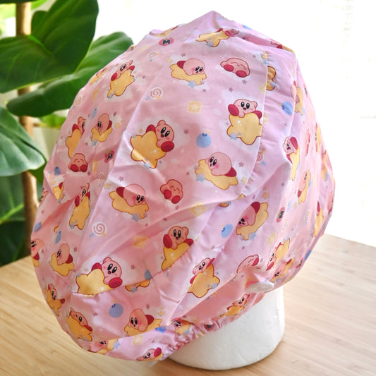 KIRBY - PINK KIRBY WITH STARS THEMED SATIN LINED EURO STYLE SCRUB CAP