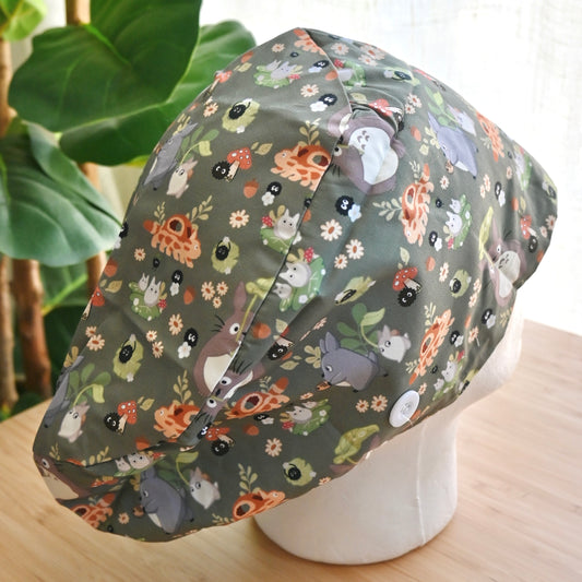 MY NEIGHBOR TOTORO GREEN WITH CREATURES THEMED SATIN LINED EURO STYLE SCRUB CAP