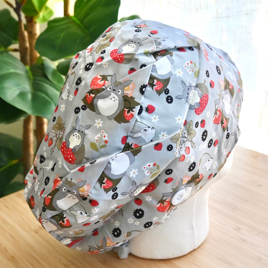 MY NEIGHBOR TOTORO STRAWBERRY THEMED SATIN LINED EURO STYLE SCRUB CAP