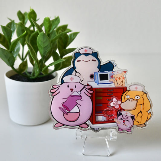EMERGENCY ROOM POKEMON THEMED ACRYLIC SHAKER BADGE REEL