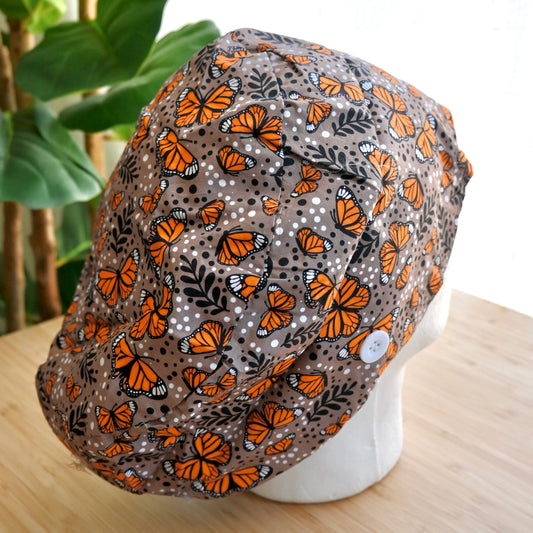 MONARCH BUTTERFLY THEMED SATIN LINED EURO STYLE SCRUB CAP