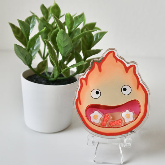 HOWL'S MOVING CASTLE - CALCIFER THEMED ACRYLIC SHAKER BADGE REEL