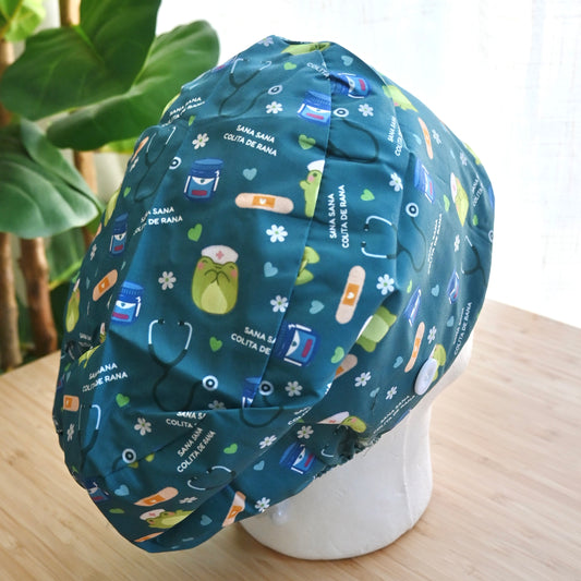 SANA SANA COLITA DE RANA THEMED SATIN LINED EURO STYLE SCRUB CAP