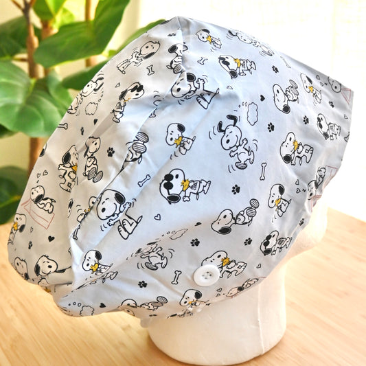 SNOOPY GRAY THEMED SATIN LINED EURO STYLE SCRUB CAP