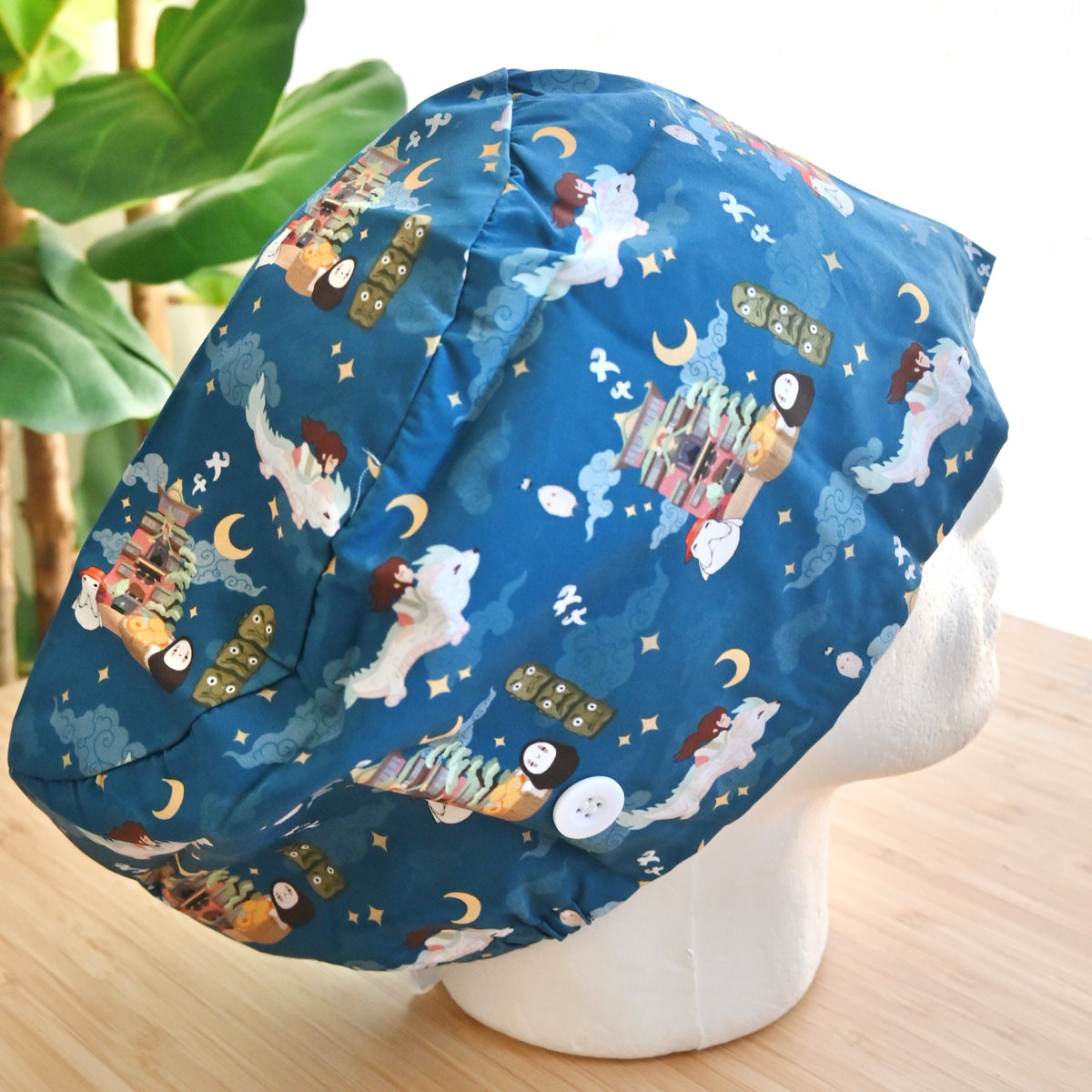 SPIRITED AWAY - HAKU FLYING AT NIGHT SATIN LINED EURO STYLE SCRUB CAP