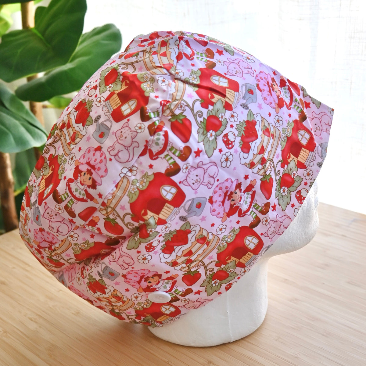STRAWBERRY SHORTCAKE THEMED SATIN LINED EURO STYLE SCRUB CAP