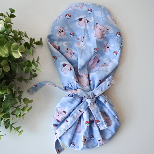 POKEMON - JIGGLYPUFF AND CLEFAIRY THEMED SATIN LINED PONYTAIL SCRUB CAP