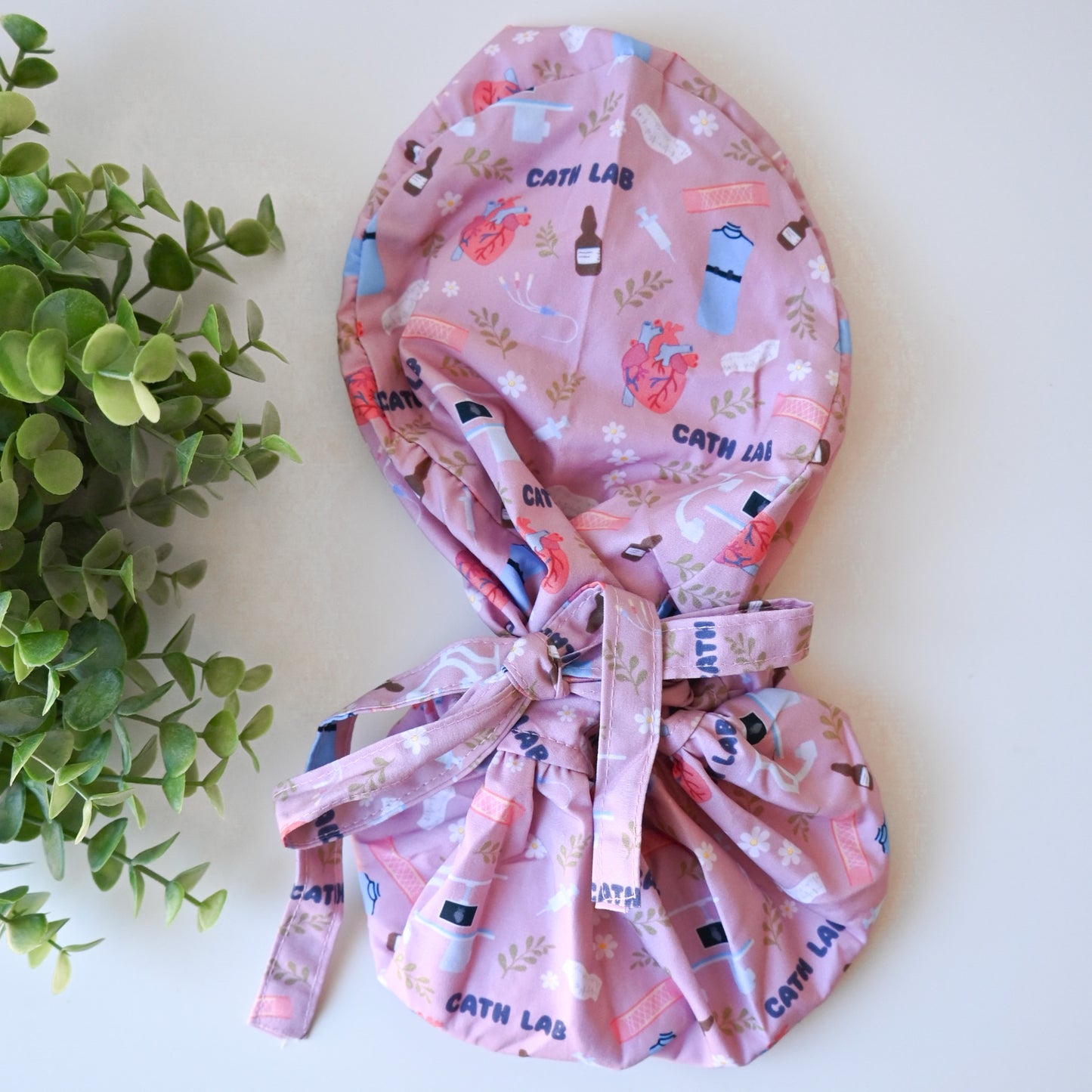 CATH LAB THEMED SATIN LINED PONYTAIL SCRUB CAP