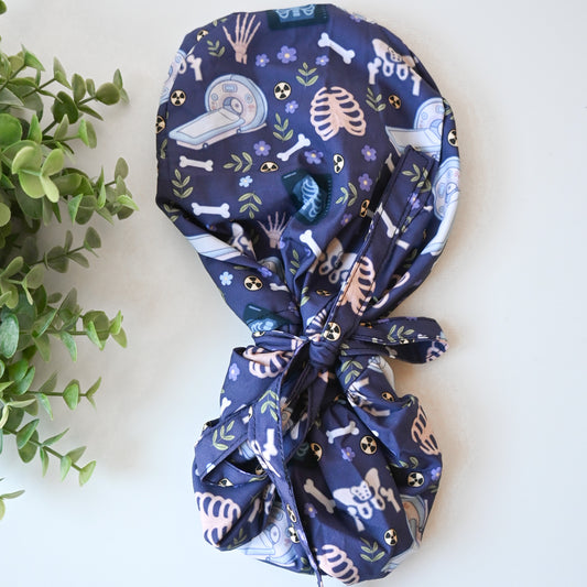 MEDICAL IMAGING / RADIOLOGY THEMED SATIN LINED PONYTAIL SCRUB CAP