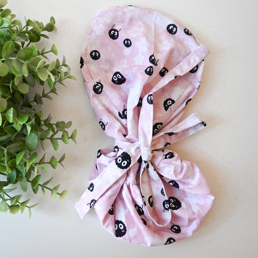 STUDIO GHIBLI - SOOT SPRITES CHERRY BLOSSOM THEMED SATIN LINED PONYTAIL SCRUB CAP