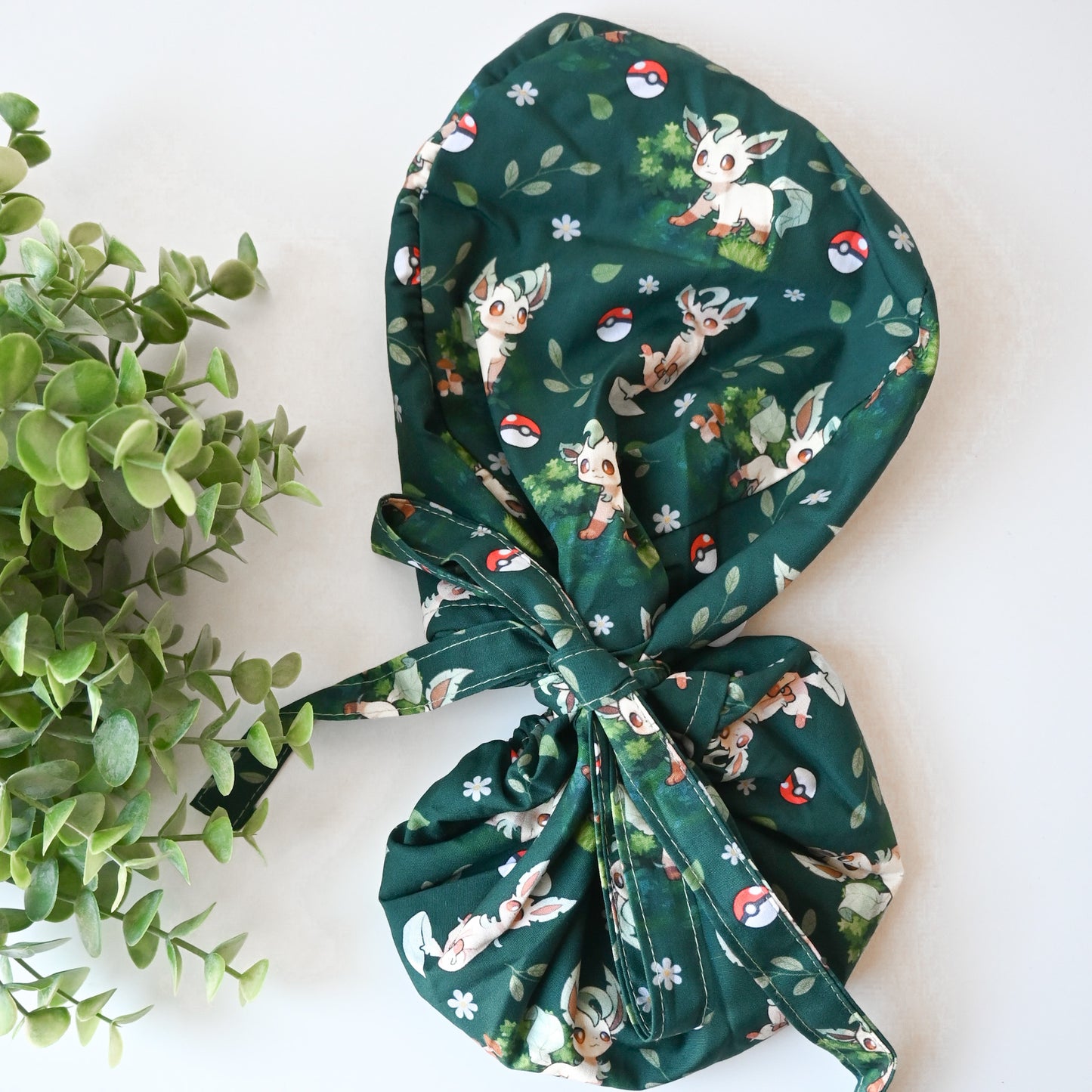 POKEMON - LEAFEON THEMED SATIN LINED PONYTAIL SCRUB CAP