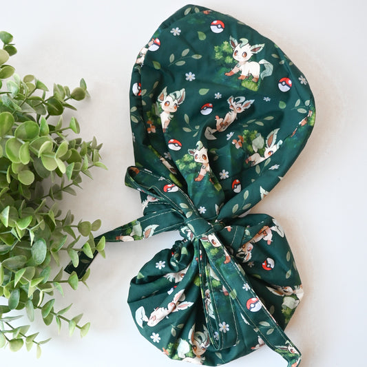 POKEMON - LEAFEON THEMED SATIN LINED PONYTAIL SCRUB CAP