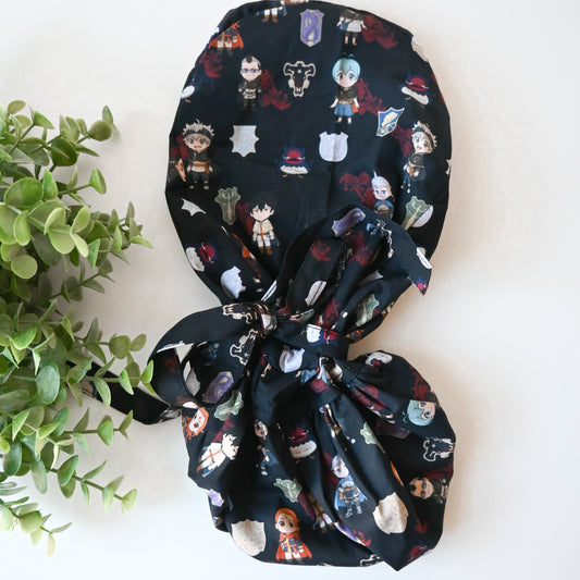 BLACK CLOVER CHARACTERS SATIN LINED PONYTAIL SCRUB CAP