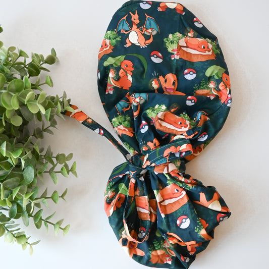 POKEMON - CHARMANDER THEMED SATIN LINED PONYTAIL SCRUB CAP