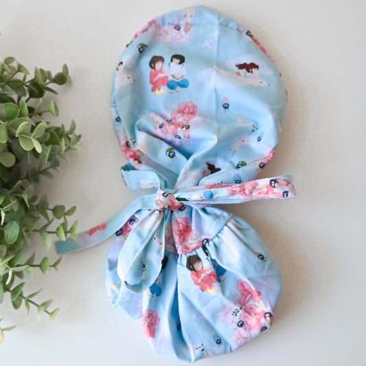 SPIRITED AWAY - CHIHIRO AND HAKU THEMED SATIN LINED PONYTAIL SCRUB CAP