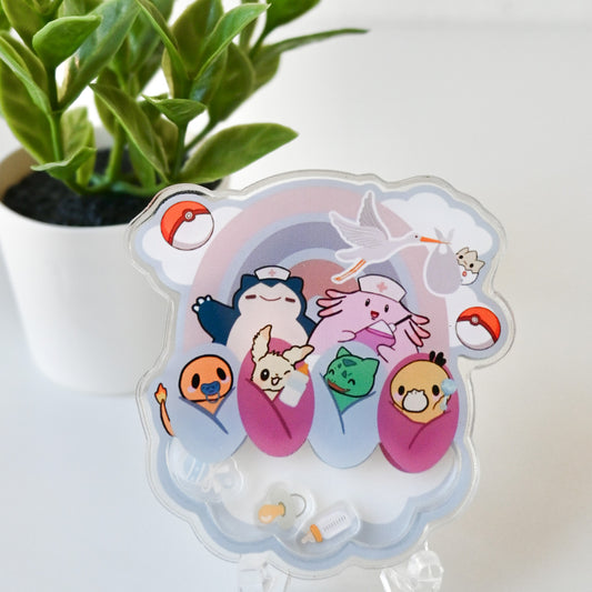 LABOR AND DELIVERY POKEMON THEMED ACRYLIC SHAKER BADGE REEL