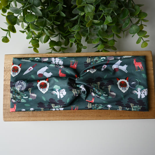 PRINCESS MONONOKE - DARK GREEN WITH SYMBOLS THEMED HEADBAND