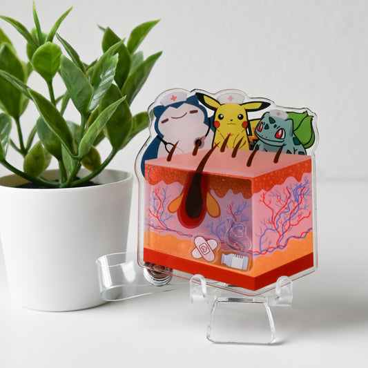 DERMATOLOGY POKEMON THEMED ACRYLIC SHAKER BADGE REEL