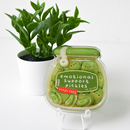 CUTE DILL PICKLES IN JAR ACRYLIC SHAKER BADGE REEL