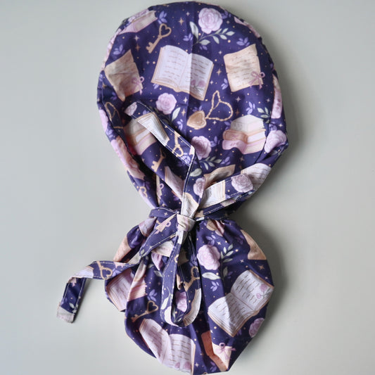 BOOKTOK ROMANCE THEMED SATIN LINED PONYTAIL SCRUB CAP