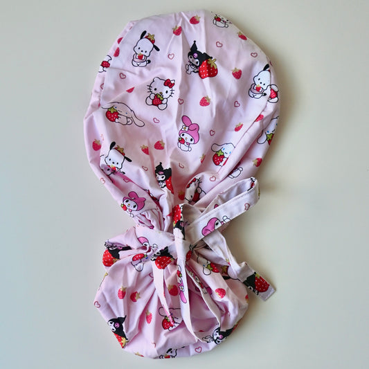 STRAWBERRY SANRIO THEMED SATIN LINED PONYTAIL SCRUB CAP