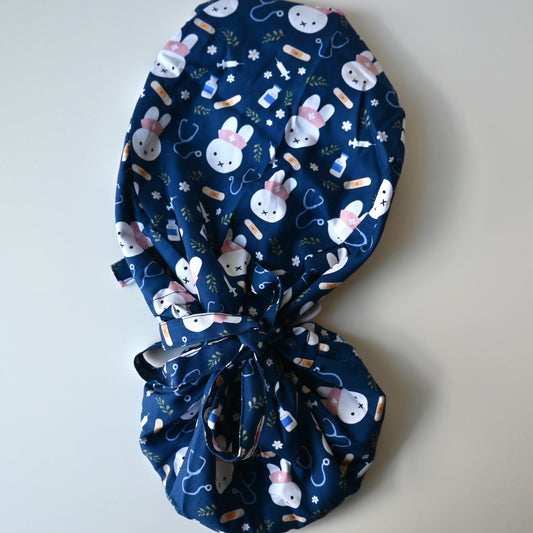 MIFFY MEDICAL THEMED SATIN LINED PONYTAIL SCRUB CAP